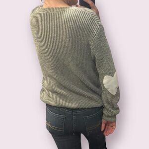 Gray Heart Patch Soft Knit Sweater Large Elbow Patch Cute Romantic Valentine